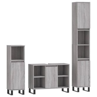 Berkfield Home 3 Piece Bathroom Furniture Set Grey Sonoma Engineered Wood