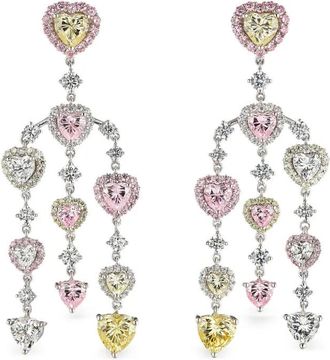 Anabela Chan Orecchini Love Heart in oro bianco 14 carati e vermeil rodiato con diamanti - Rosa