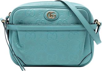 Gucci Pre-owned Womens Gg Star Embossed Leather Crossbody - Turquoise - One Size