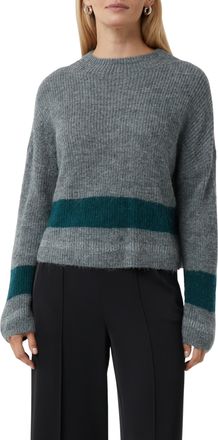 Comma Strickpullover COMMA, Damen, Gr. 34, grau, Strick, Obermaterial: 100% Baumwolle, unifarben mit Farbeinsatz, bequem h&uuml;ftbedeckend, Rundhals, Pullover S