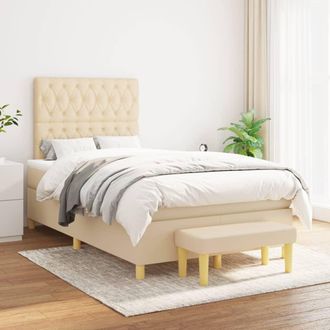 vidaXL Cama Box Spring Con Colch&oacute;n Tela Color Crema 120x200 Cm Vidaxl