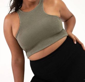 Bloch Crinkle Washed Racerback Crop Tank Top In Moss