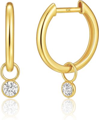 MAX + STONE 10K Yellow Gold 15.5MM Bezel-Set Lab Grown Diamond Huggie Hoop Earrings