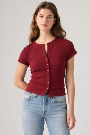 Levi's Rory Button Through Tee - Women - XS - Red / Warm Cabernet