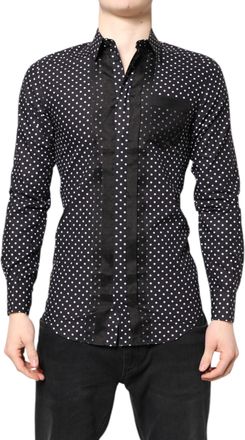 Dolce & Gabbana Mens Black Polka Dot Long Sleeves Gold Formal Shirt Cotton Silk