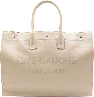 Saint Laurent Beige Calfskin Rive Gauche Large Tote (Authentic Pre-Loved)