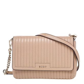 DKNY Dkny Beige Pinstripe Quilted Leather Gansevoort Flap Shoulder Bag