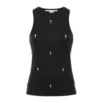 Stella McCartney Tank Top with Pearls - female - Stella McCartney - Sleeveless Tops - Black - L - Tops