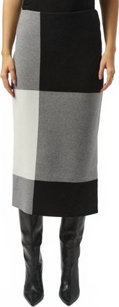 Joseph Ribkoff Jacquard Sweater Colour Block Midi Skirt In Black/grey/vanilla