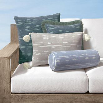 Frontgate Nora Painted Stripe Indoor/Outdoor Pillow - Dune, 17 x 17 Square Dune, 17 x 17 Square in Dune with Dune Piping - Frontgate