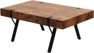 Hhg Nunca Usado] Mesa De Centro Hhg 740, Mesa De Sal&oacute;n Mesa Auxiliar Mesa De Sof&aacute;, Metal 43x110x60cm, Roble Silvestre Oscuro