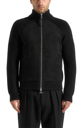 Mani&egrave;re De Voir Rami Suede & Knit Jacket in Black at Nordstrom, Size X-Small