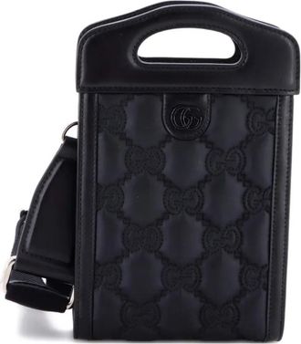 Gucci Top Handle GG Embossed Matelasse Nylon with Leather Mini crossbody bag - Zwart