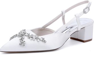 Generic Wedding Bridal Shoes Womens Pointed Toe Slingback Chunky Low Heel Pumps Shoes for/Engagement/Evening/Prom 4.5Cm,White,10 UK
