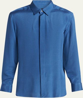Tom Ford Mens Silk Jacquard Micro-Dot Concealed-Placket Sport Shirt