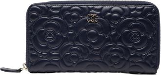 Chanel Navy Leather Long Wallet (Bi-Fold) (Pre-Owned)