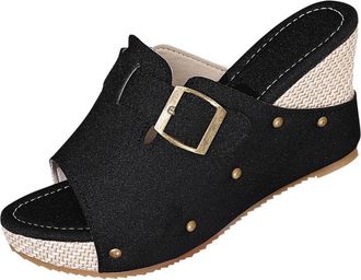 Generic Wedge Sandals Women UK, Womens Sandals & Slides Open Toe Slippers Non-Slip Comfy Mules Holiday Beach Wedges Shoes Buckle Suede Platform Crochet Sandal