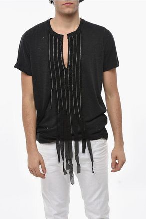 Dsquared2 Crew Neck T-Shirt with Fringes and Chain Details size M