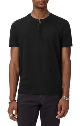 John Varvatos Elm Texture Short Sleeve Henley in Black at Nordstrom, Size Xx-Large