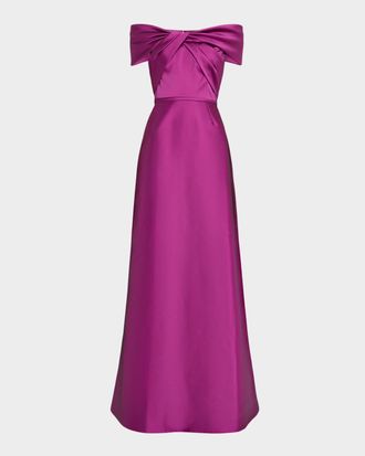 Teri Jon Off-Shoulder Stretch Mikado Gown