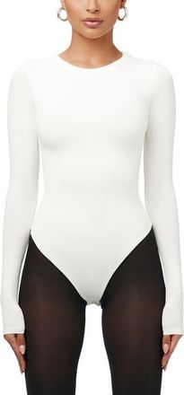 Naked Wardrobe Sculpt Crewneck Bodysuit in White at Nordstrom, Size Large