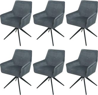 Hhg Nunca Usado] Lote De 6 Sillas De Comedor Hhg 081, Silla De Cocina Apoyabrazos Giratorio Auto Posici&oacute;n Tela Mvg, Gris Oscuro