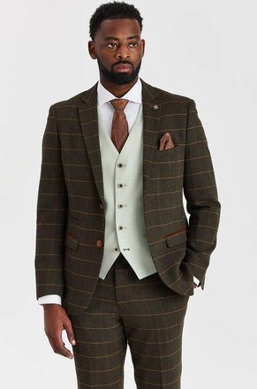 PAUL ANDREW 3 Piece Green Tweed Suit Set with Waistcoat