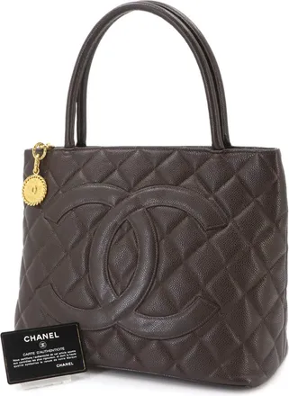 Chanel Dark Brown Grained Calfskin Handbag Tote Bag (Pre-Owned)
