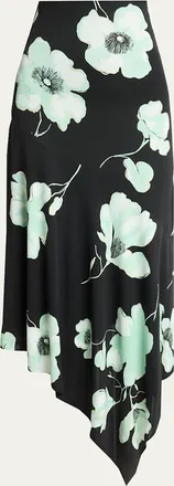 Alaia Asymmetric Floral-Print Jersey Midi Skirt