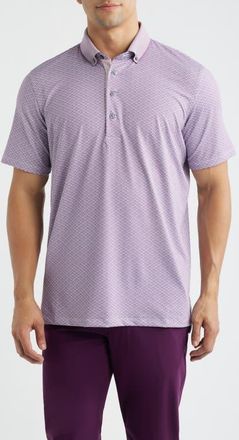Greyson Guardian Geo Print Performance Button-Down Golf Polo in Fig at Nordstrom, Size Xx-Large