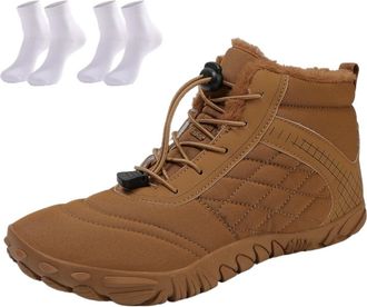 Generic Waterproof Snow Boots for Women | Non-Slip Fur Lined Mid Calf Sneakers | Lightweight Ankle Booties for Cold Weather Hiking(Brown,12.5 Women/11.5 Men)
