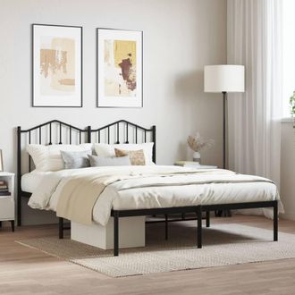Berkfield Home Metal Bed Frame with Headboard Black 140x190 cm