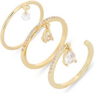 Nordstrom Rack Set of 3 Cubic Zirconia Charm Stackable Rings in Clear- Gold at Nordstrom Rack, Size Medium/large