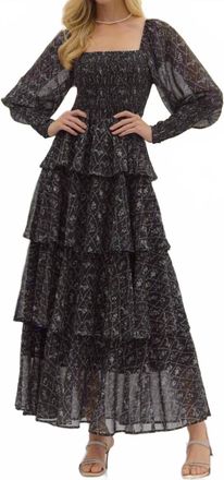 Entro Tiered Floral Puff Sleeve Maxi Dress In Black