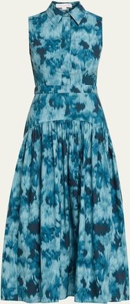 Michael Kors Sleeveless Abstract-Print Midi Shirtdress