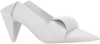 Loewe Womens White Leather Origami Mules Optic Scarpe Con Tacco High Heel Shoes