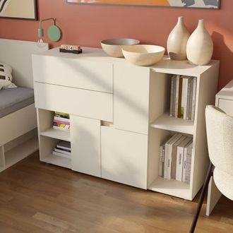 Dmora Aparador Lerimi, Alacena 2 Estantes, 2 Cajones, 3 Puertas, 120x42x84h Cm Beige Cashmere