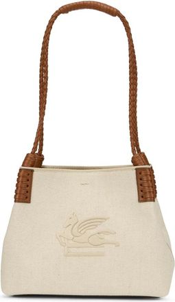 Etro Pegasus Geborduurde Canvas Tote Bag - Dames - Schoudertassen - Beige - ONE Size - Leer - Tassen