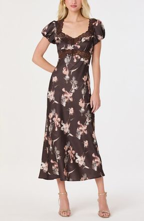 ASTR the Label Almandina Floral Print Lace Trim Maxi Dress in Brown Floral at Nordstrom, Size X-Small