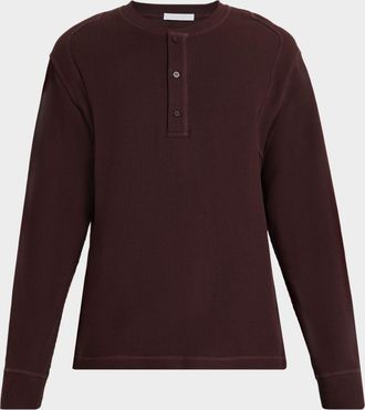 Helmut Lang Mens Cotton Waffle Knit Long-Sleeve Henley T-Shirt