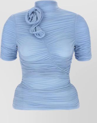 Magda Butrym floral high neck ruched short sleeve top