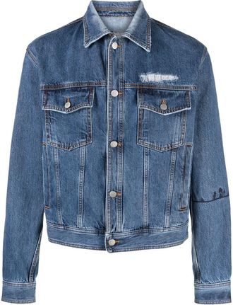Nick Fouquet embroidered-detail denim jacket - men - Cotton/Cotton - 48 - Blue