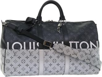 Louis Vuitton Keepall Bandouliere Bag Monogram Eclipse Split Canvas Black Canvas Bag (Pre-Owned)