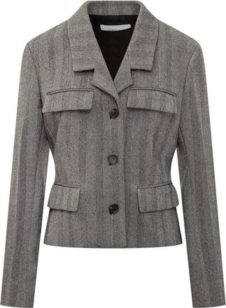Ferragamo Grey Stripes Notched Lapel Blazer