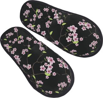 Generic Home Slipper Cherry Flower Pattern Warm Slipper Unisex House Shoes Comfortable Scuff Slippers For Winter Travel Bedroom L
