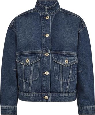 Mos Mosh Blauwe Denimjack met Decoratieve Stiksels - Dames - Spijkerjassen - Blauw - M - Denim - Jassen