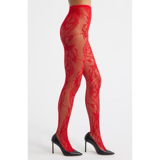 High Heel Jungle Monet Lace Tights in Red at Nordstrom