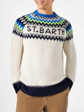 MC2 Saint Barth Crewneck Sweater Heron With Fair-isle Jacquard