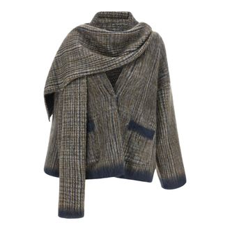 Brunello Cucinelli Truien & Vesten, Dames, Grijs, S, Wol, Prince of Wales Dubbel Gebreid Buitenjas