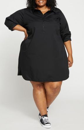 Universal Standard Rubicon Long Sleeve Stretch Cotton Poplin Shirtdress in Black at Nordstrom, Size Xs